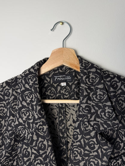 Vintage Fricoville Italy Women's Black & Gray Floral Jacquard Blazer