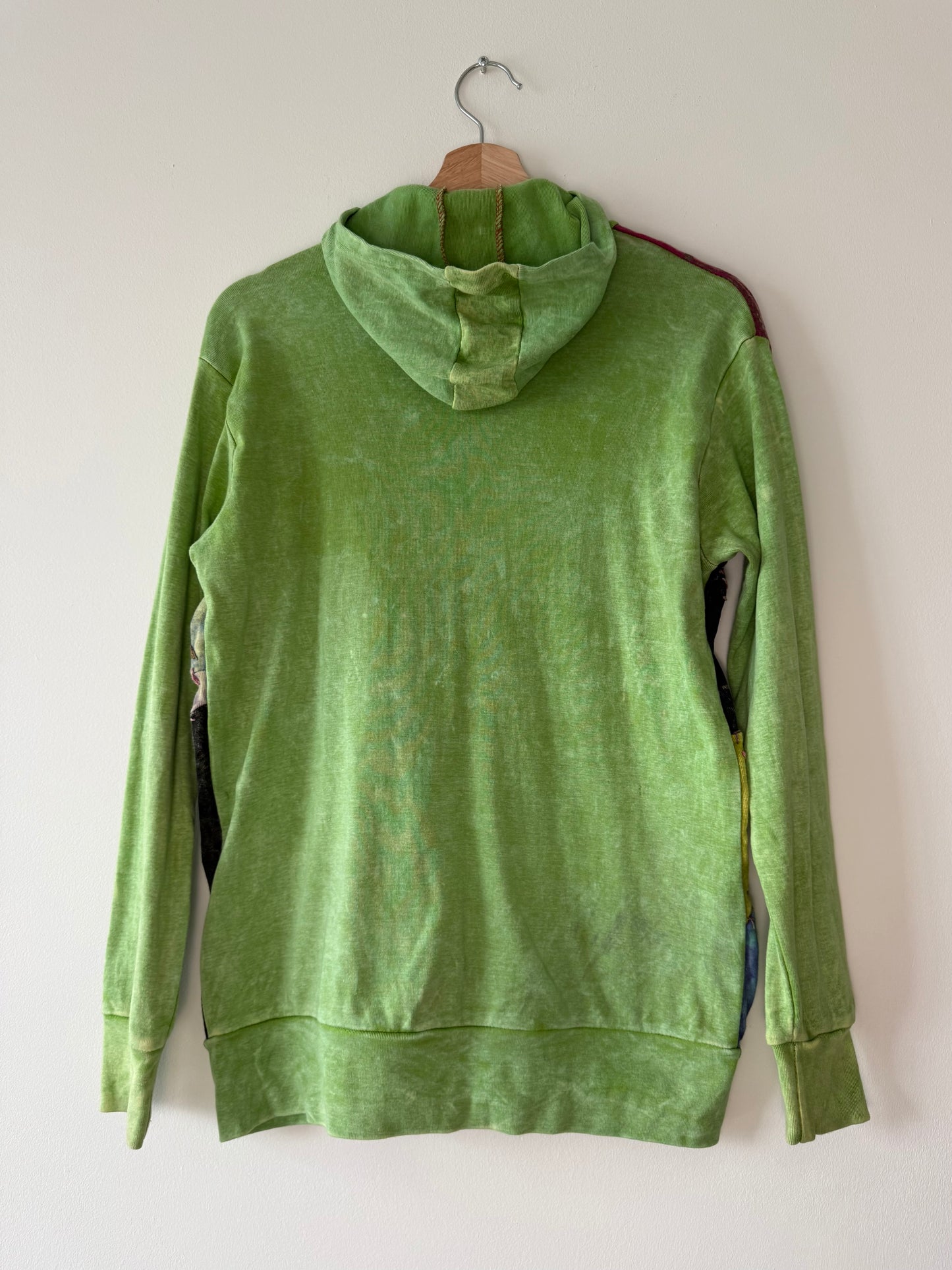 Y2K ARK Women's Green Patchwork & Embroidered Zip-Up Hoodie