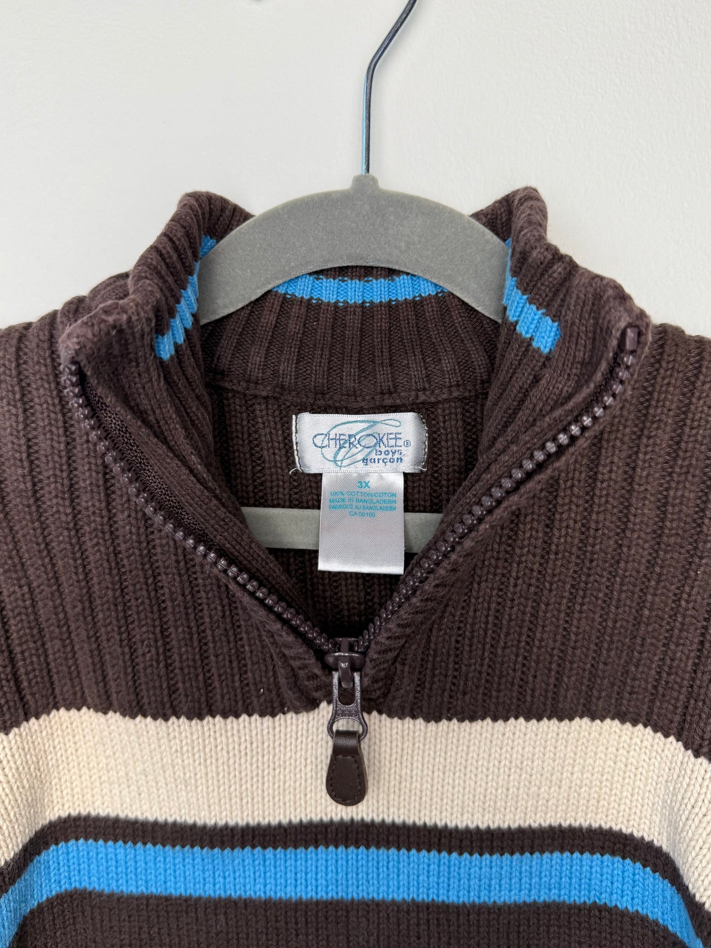 Cherokee Kids' Brown & Blue Striped Quarter-Zip Sweater