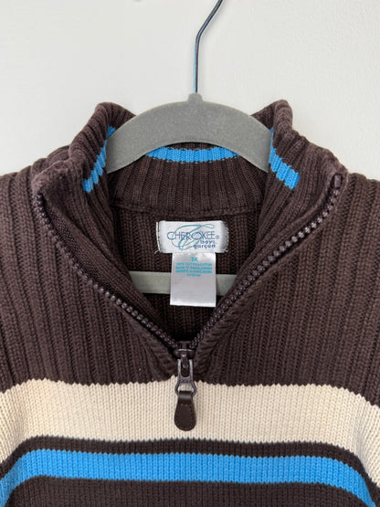 Cherokee Kids' Brown & Blue Striped Quarter-Zip Sweater