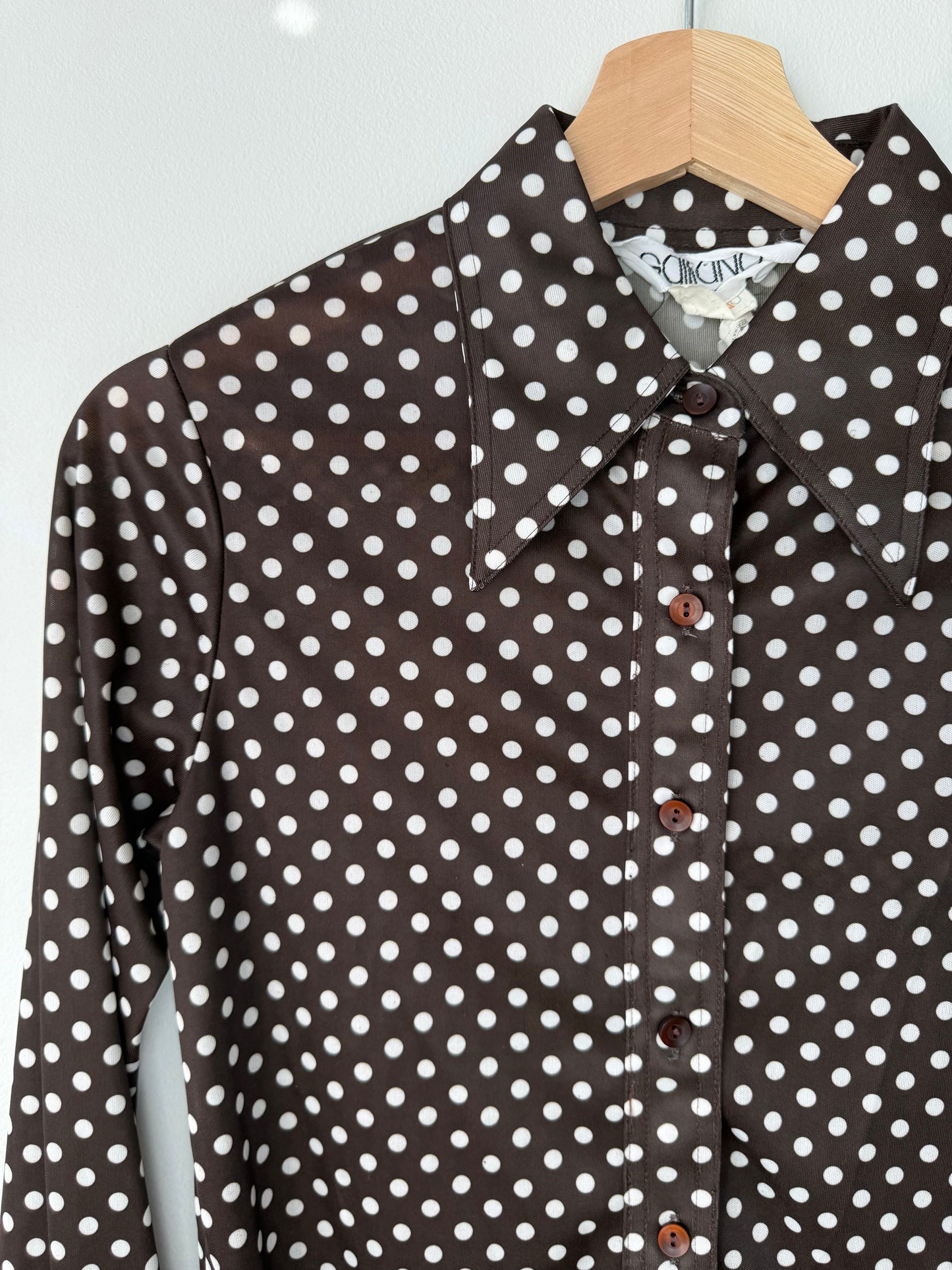 Vintage Galliano Women's Brown Polka Dot Shirt