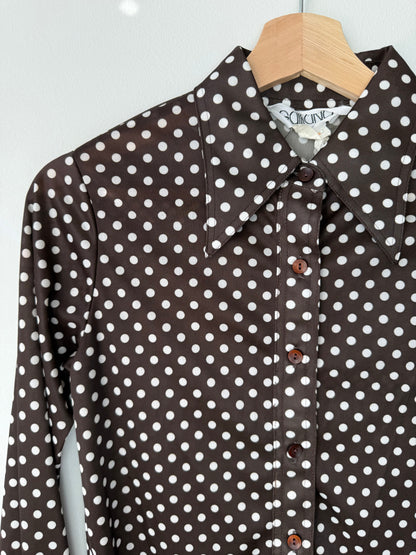 Vintage Galliano Women's Brown Polka Dot Shirt