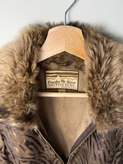 Unworn Power River Outfitters Women's Brown Zebra Faux Fur Zip-Up Vest