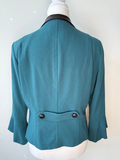 INSIGHT New York Women's Teal Jacket with Faux Leather Collar & Lace