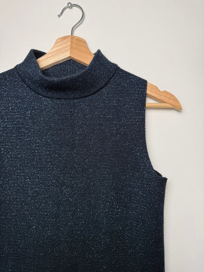 Banana Republic Women's Navy Blue Metallic Knitted Mock Neck Top