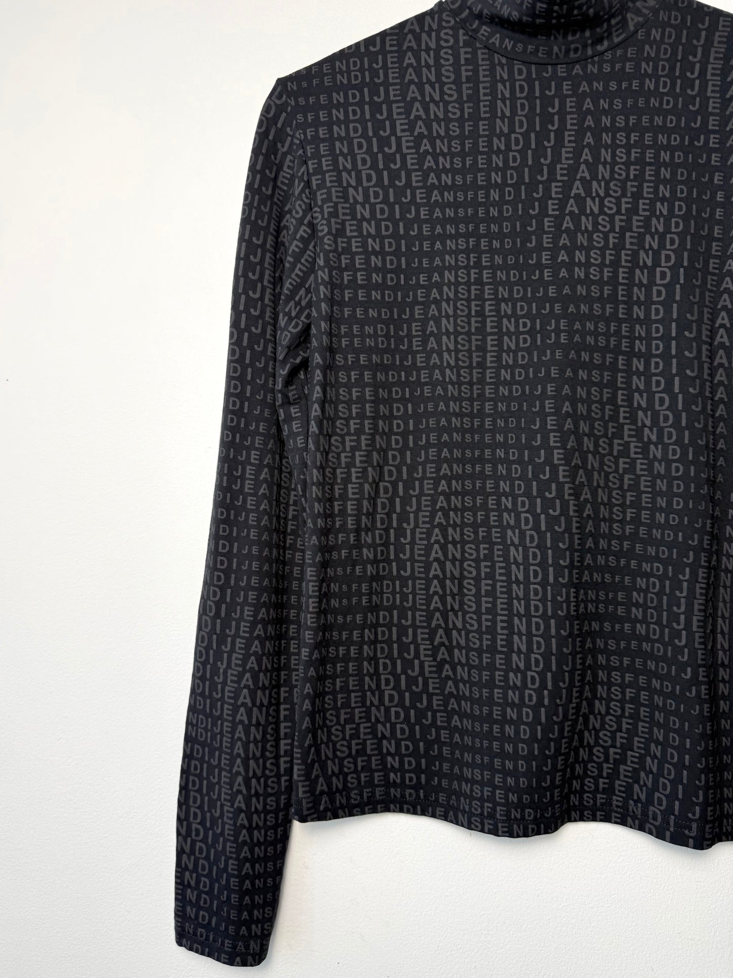 Vintage Authentic Fendi Jeans Women's Full Print Long Sleeve Turtleneck Top