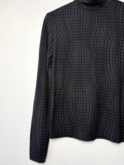Vintage Authentic Fendi Jeans Women's Full Print Long Sleeve Turtleneck Top