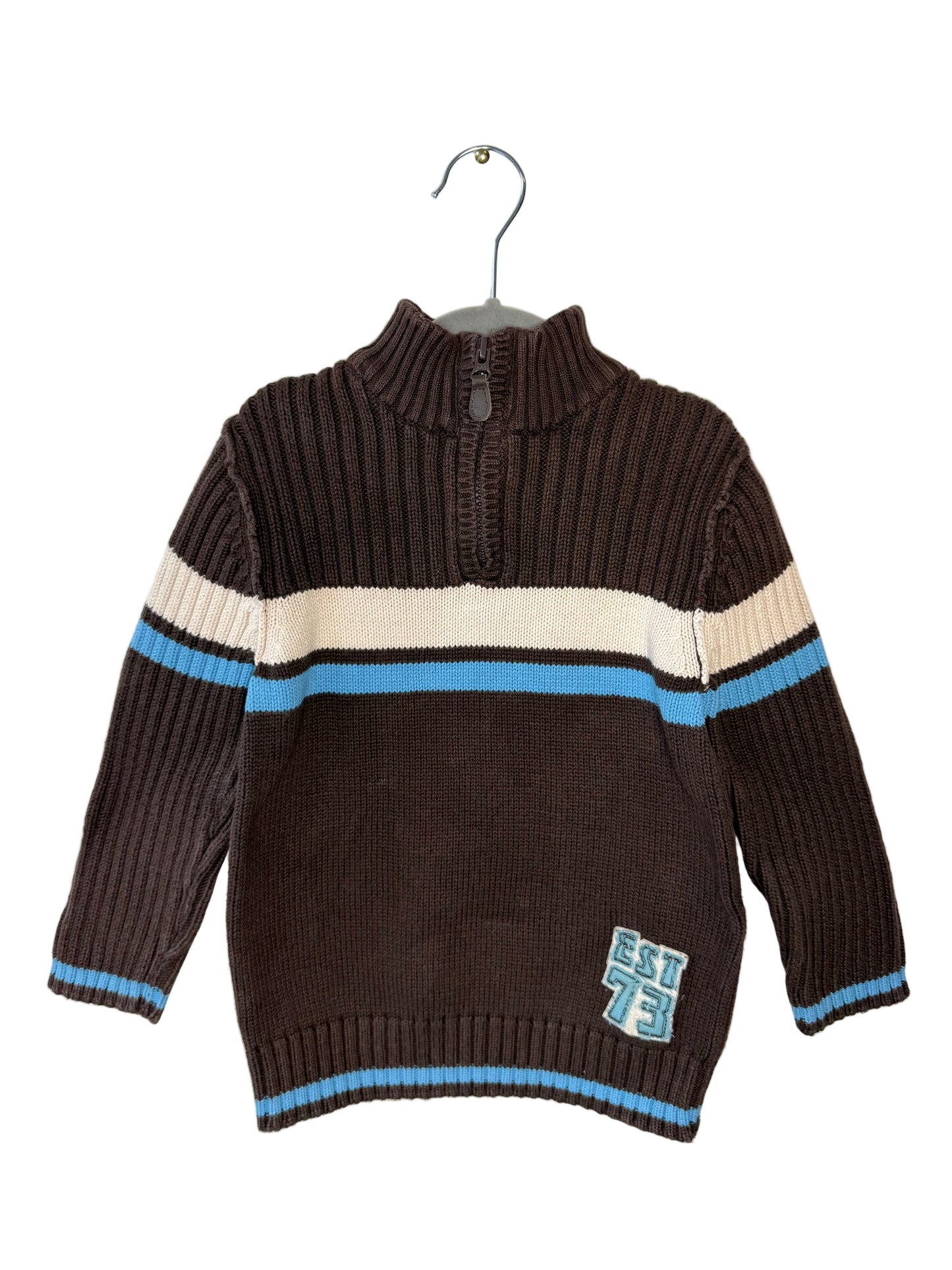 Cherokee Kids' Brown & Blue Striped Quarter-Zip Sweater