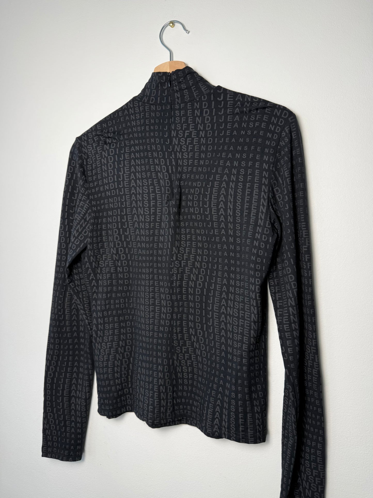 Vintage Authentic Fendi Jeans Women's Full Print Long Sleeve Turtleneck Top