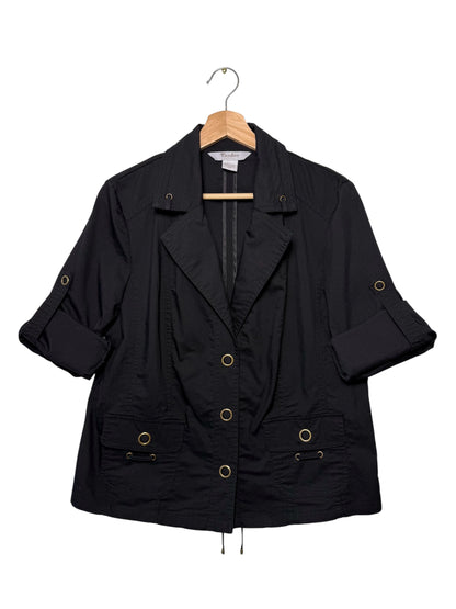 Y2K TANJAY Women's Black Lightweight Utility Snap-Front Jacket with Tab Sleeves