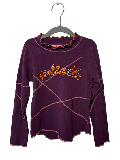 Y2K Juliette Girls' Purple Long-Sleeve Shirt with Colorful Stitching