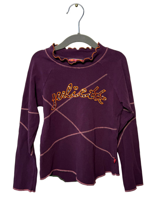 Y2K Juliette Girls' Purple Long-Sleeve Shirt with Colorful Stitching