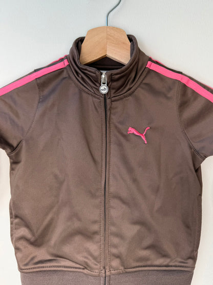 PUMA Girls' Brown Track Jacket With Pink Stripes
