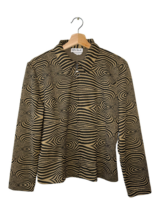 Y2K DINO Women's Brown & Beige Patterned Zip-Up Top