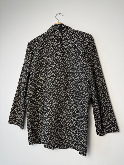 Vintage Fricoville Italy Women's Black & Gray Floral Jacquard Blazer