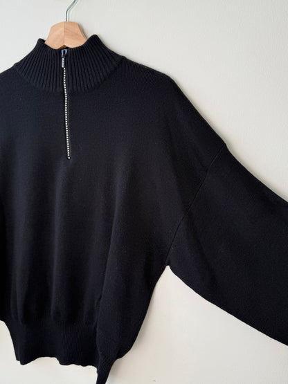 Vintage Y2K Meister Women's Black Sweater with Rhinestone Zipper