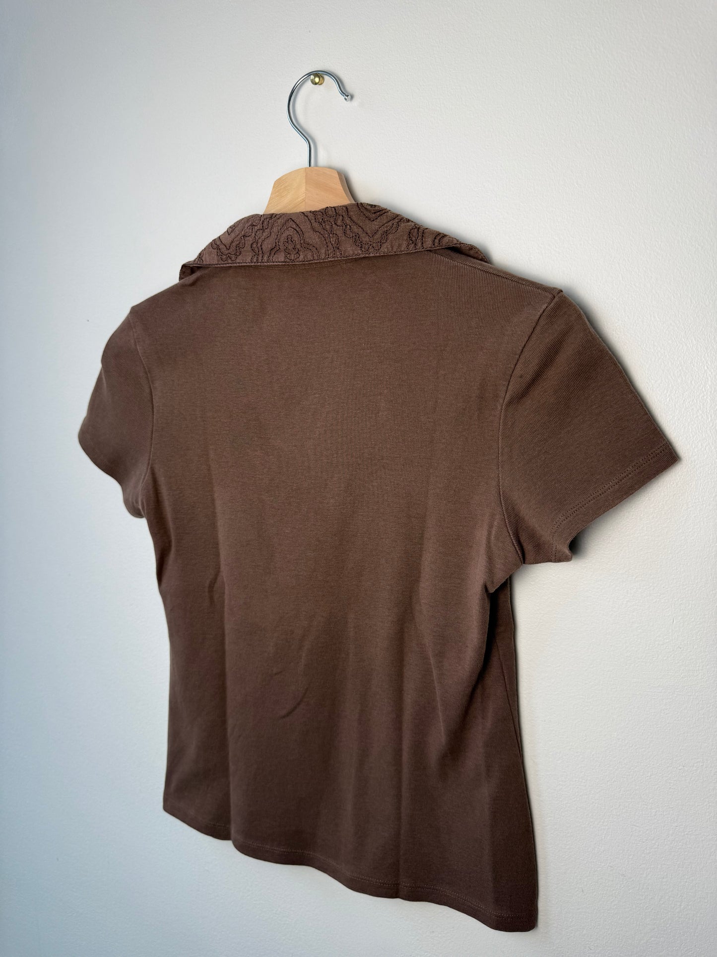 Marks & Spencer Women's Brown Top with Floral Stitching