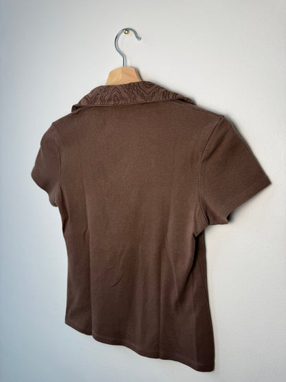 Marks & Spencer Women's Brown Top with Floral Stitching