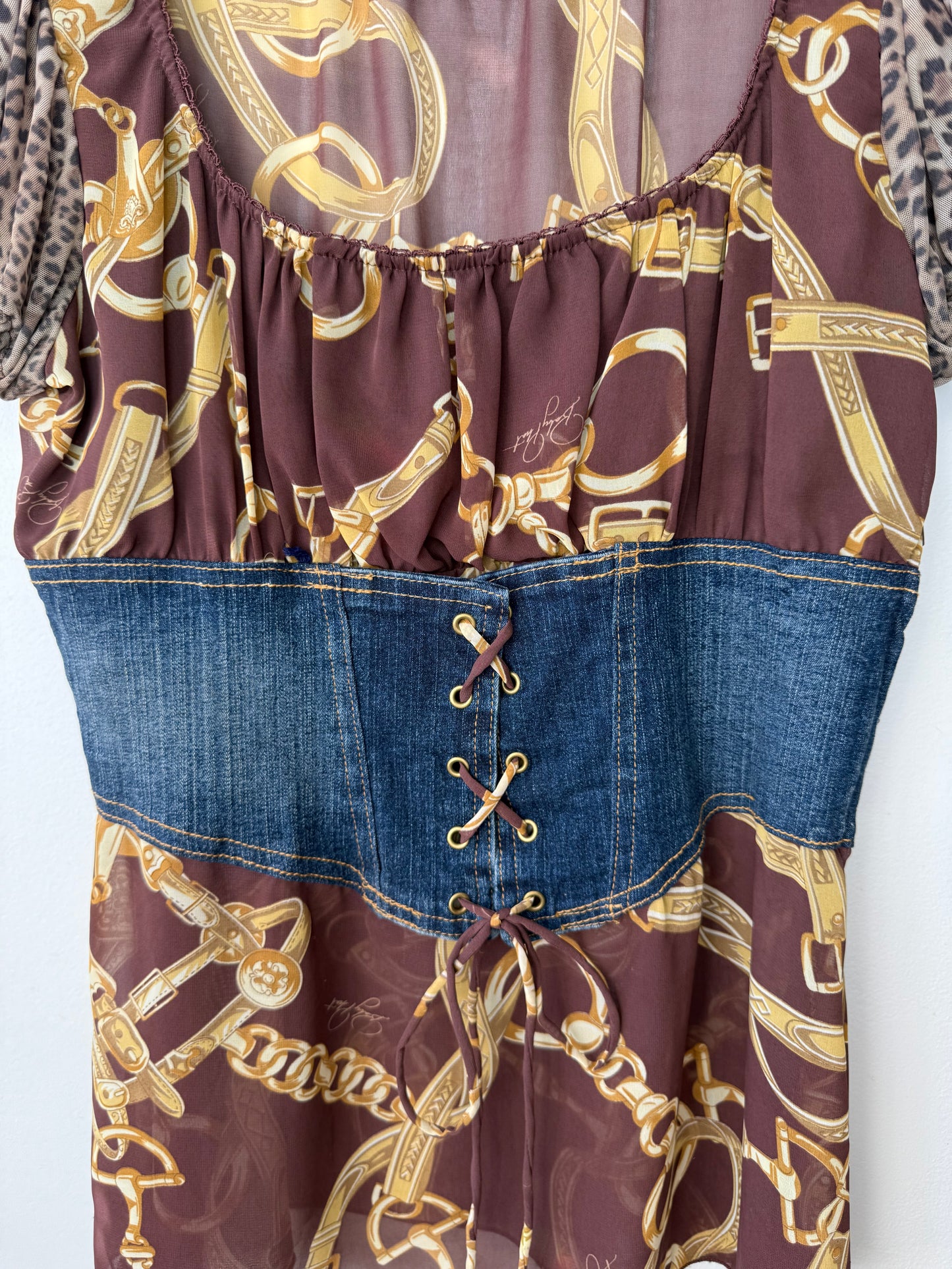 Y2K Baby Phat Women's Sheer Top with Denim Belt