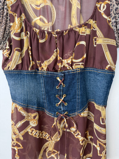 Y2K Baby Phat Women's Sheer Top with Denim Belt