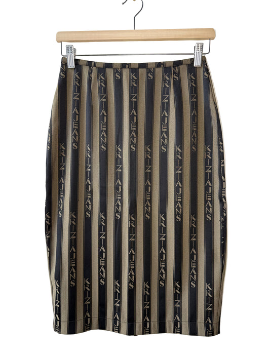 Vintage Krizia Jeans Women's Brown Striped Pencil Skirt