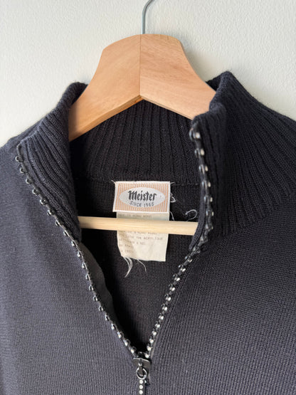 Vintage Y2K Meister Women's Black Sweater with Rhinestone Zipper