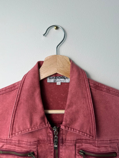 Y2K Vintage LA DONNA Women's Rose Pink Denim Zip-Up Vest