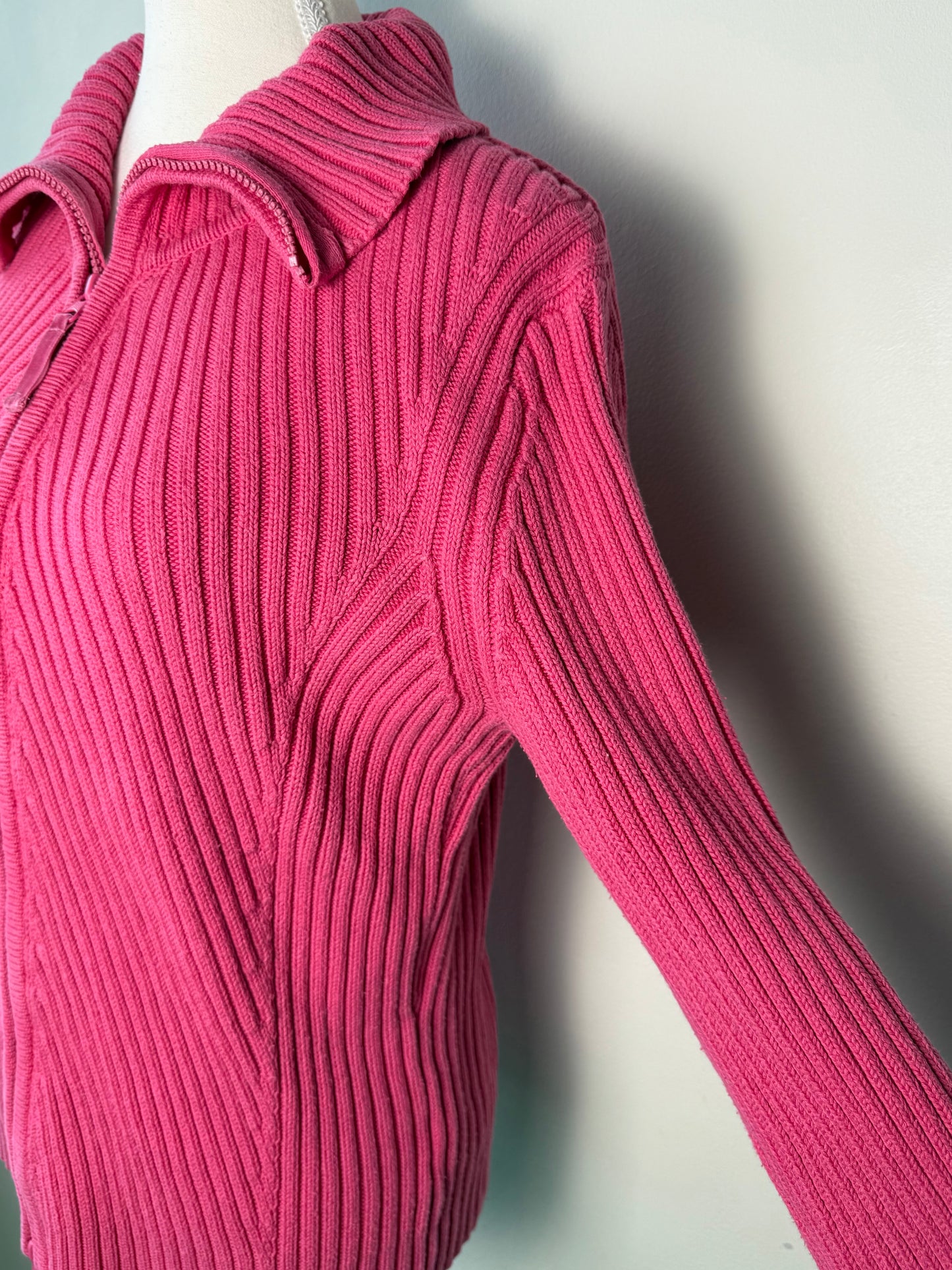 Vintage Cleo Petites Women's  Pink Ribbed Zip-Up Sweater