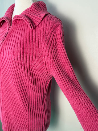 Vintage Cleo Petites Women's  Pink Ribbed Zip-Up Sweater