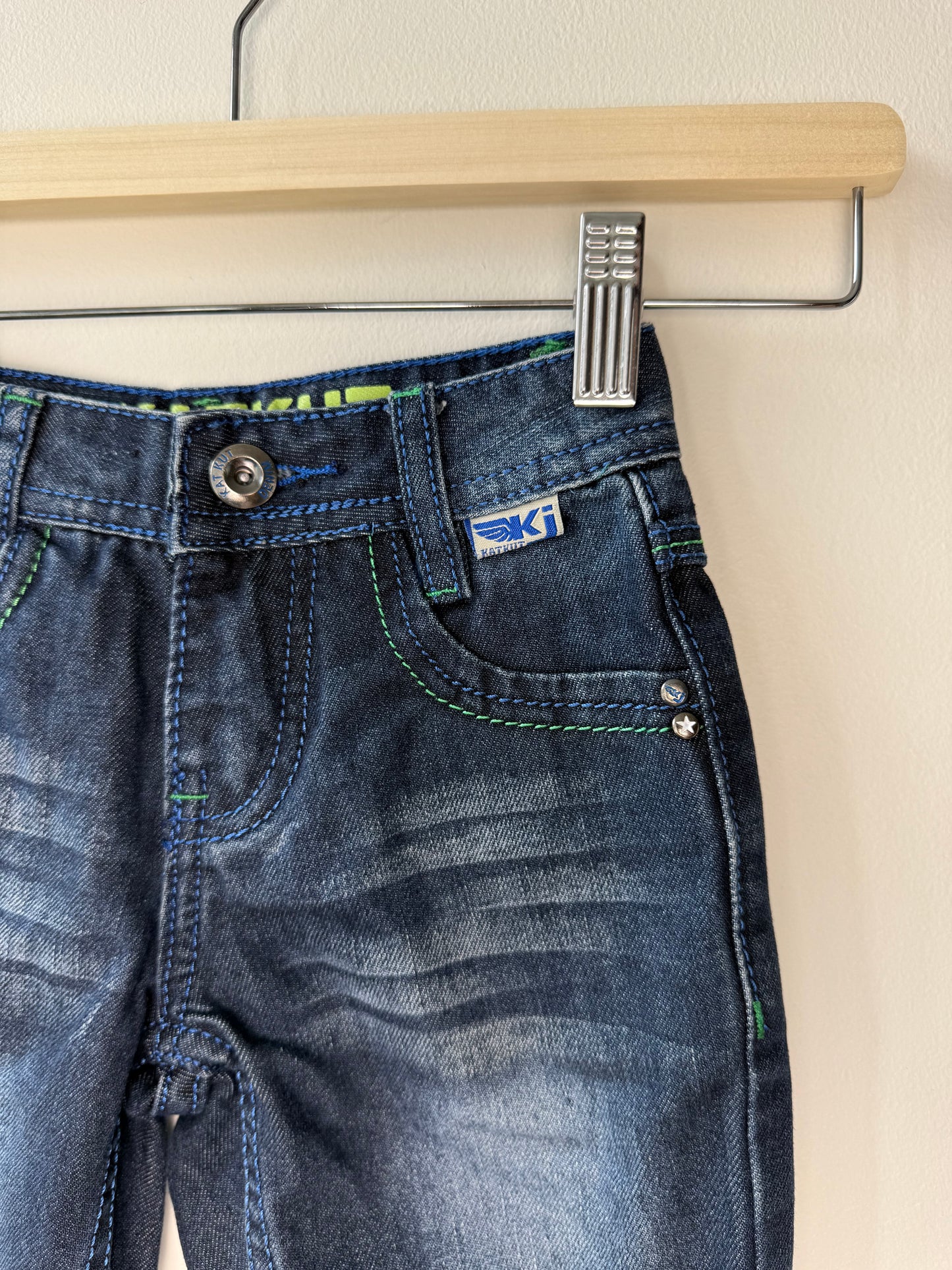 KATKUT JEANS Boy's Blue Denim Shorts with Plaid Details