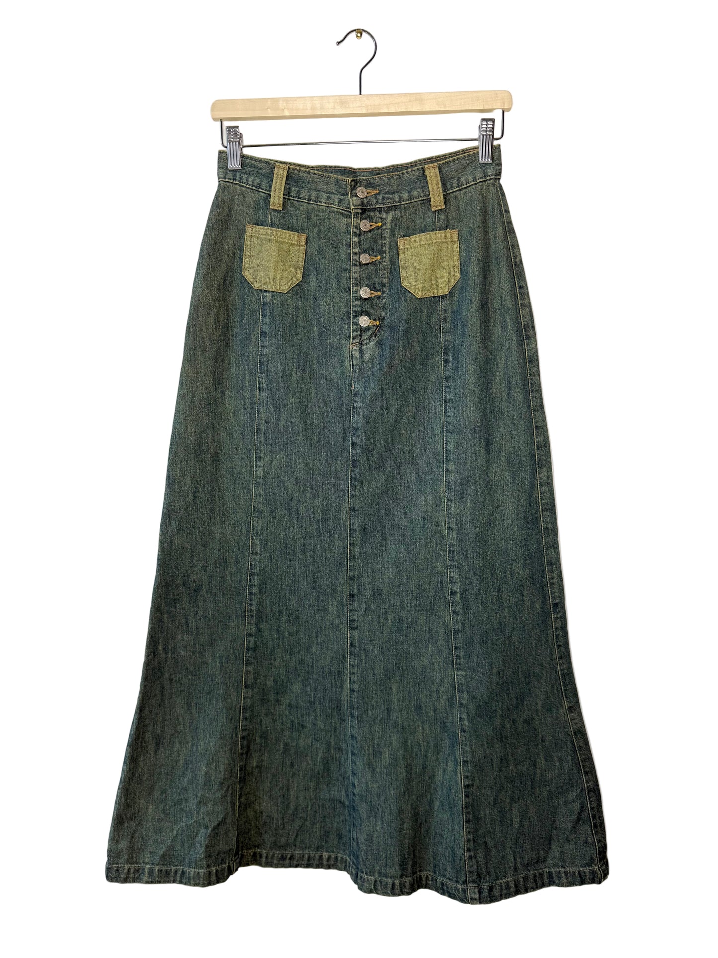Y2K V.A.L.E Women's Greenish-Blue Long Denim Skirt