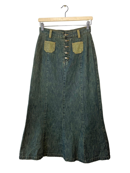 Y2K V.A.L.E Women's Greenish-Blue Long Denim Skirt