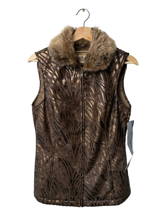 Unworn Power River Outfitters Women's Brown Zebra Faux Fur Zip-Up Vest