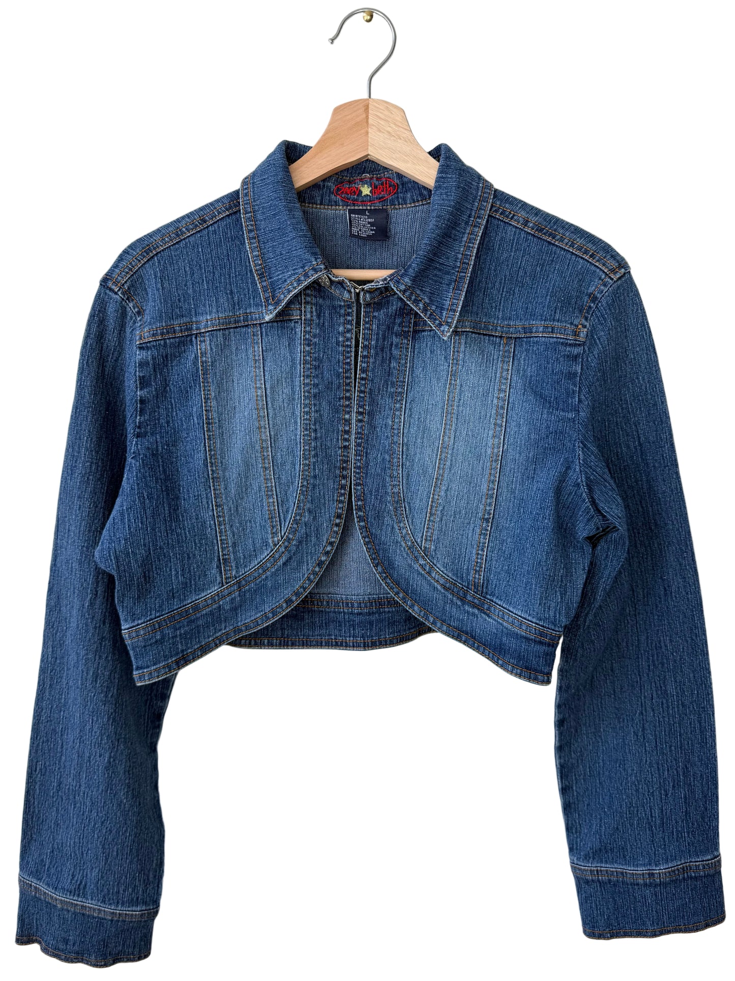 Y2K Zoey Beth Women's Cropped Denim Jacket with Silver Butterfly Patch