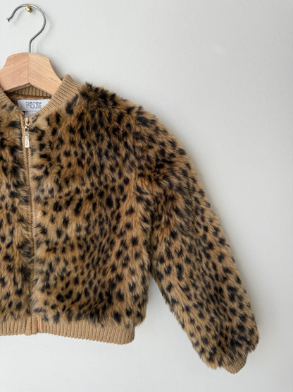 Y2K Miss Mona Mouse Girls' Leopard Faux Fur Zip-Up Jacket