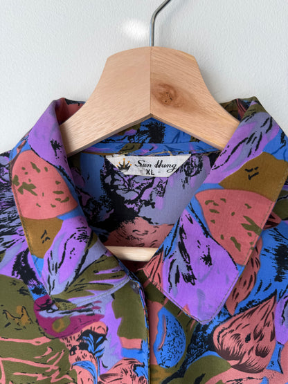Vintage Sun Hung Women's Colorful Floral Short Sleeve Blouse