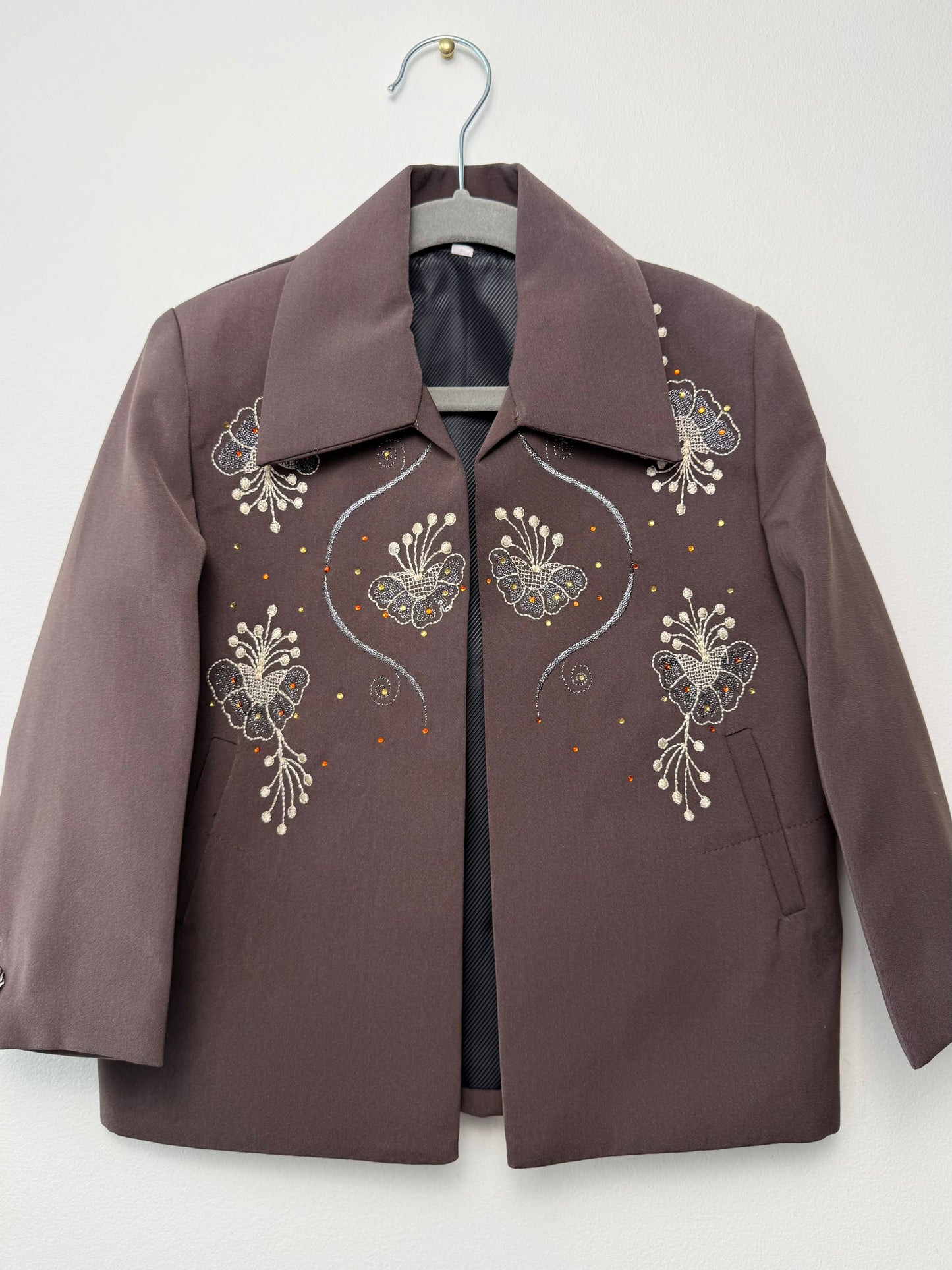 Vintage Girls' Brown Jacket with Butterfly Embroidery