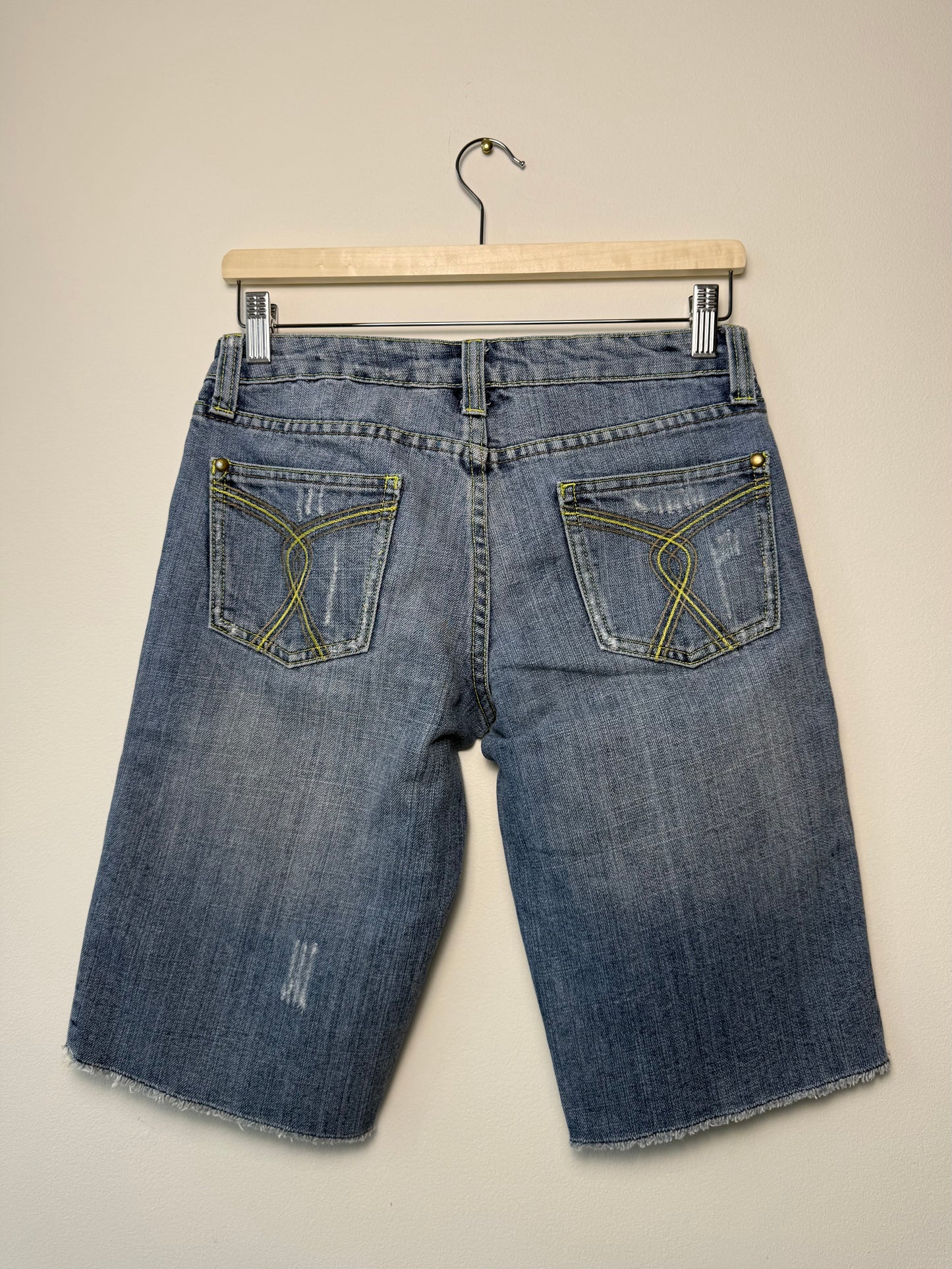 Y2K Dream Women’s Blue Denim Shorts/Jorts with Green Stitching