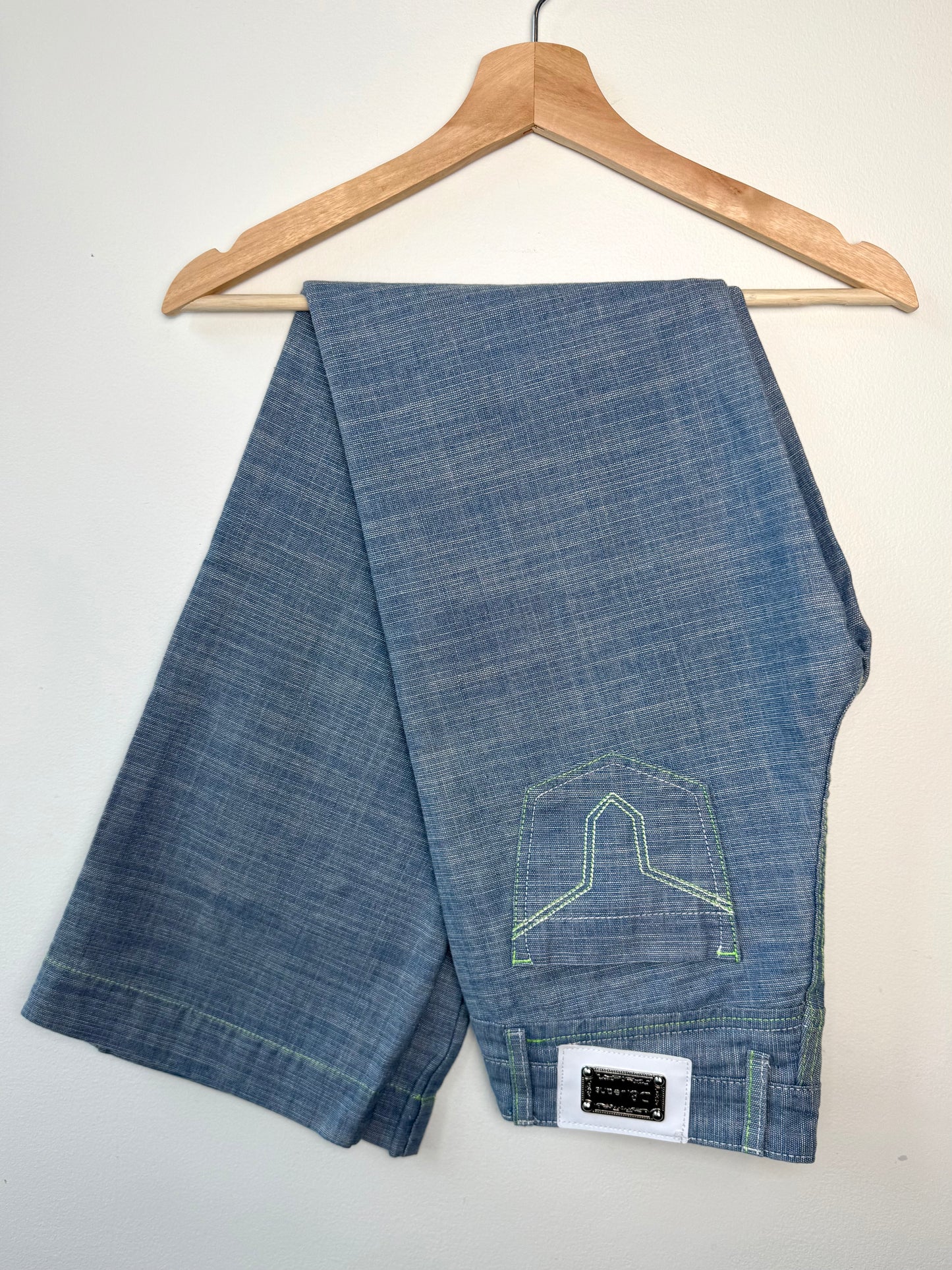 Y2K D&Jeans Women's Blue Jeans with White & Lime Green Stitching
