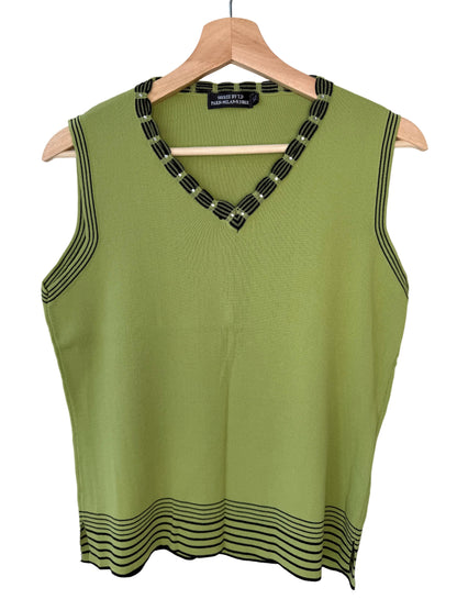 Vintage Y2K Soiree by TD Women's Green Sleeveless V-Neck Sweater Top