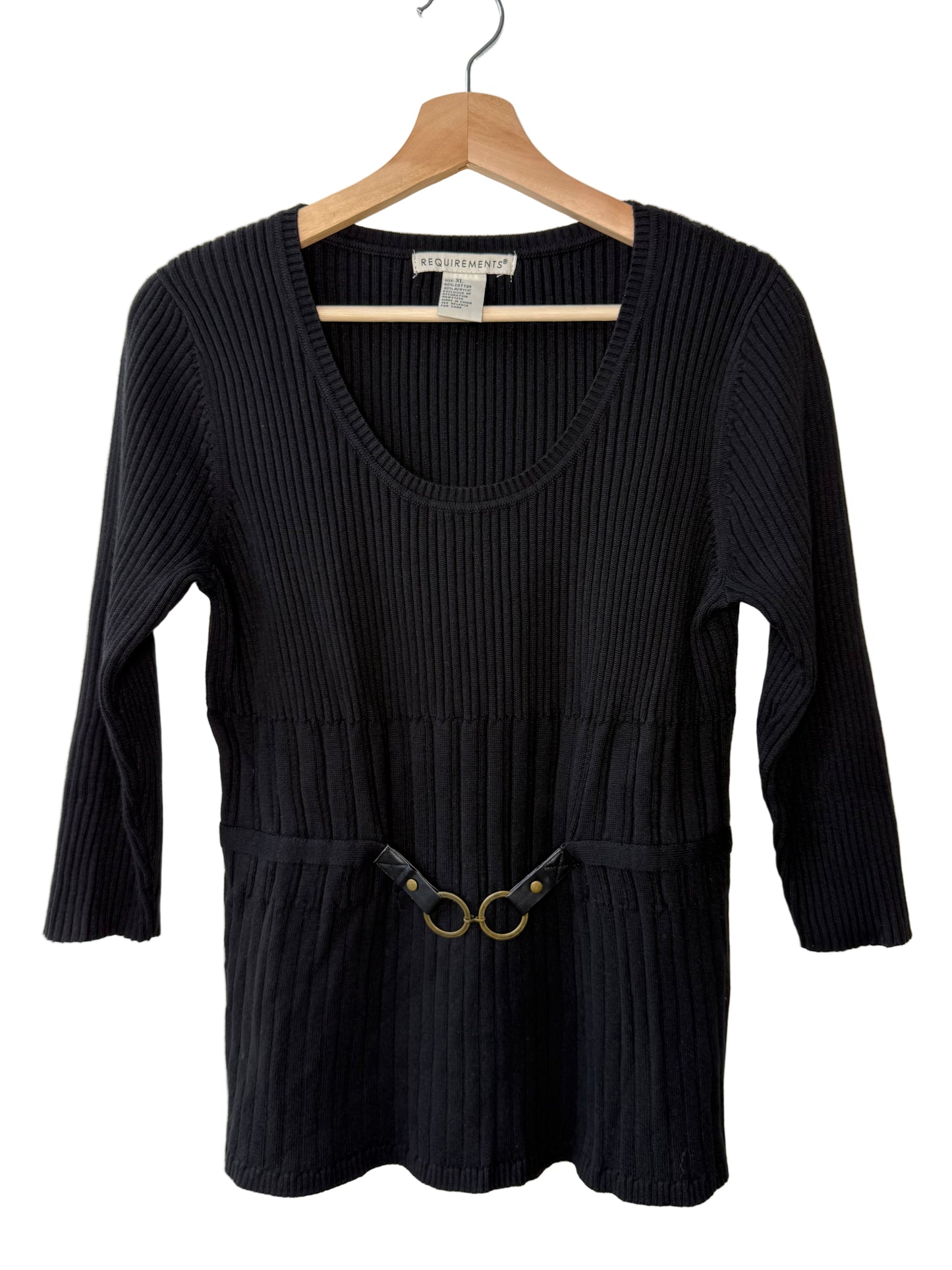 Vintage Requirements Women's Black Ribbed Sweater With Belt