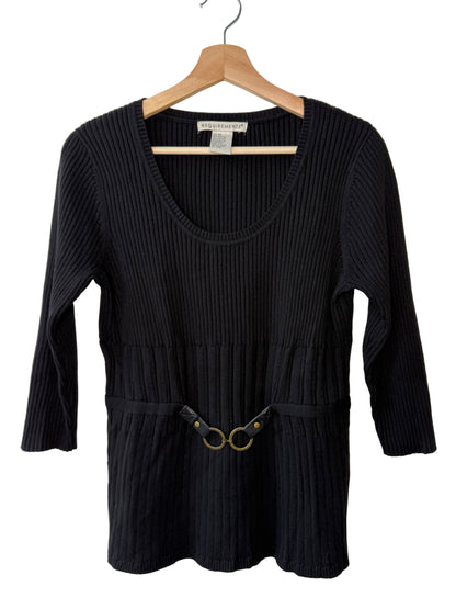 Vintage Requirements Women's Black Ribbed Sweater With Belt