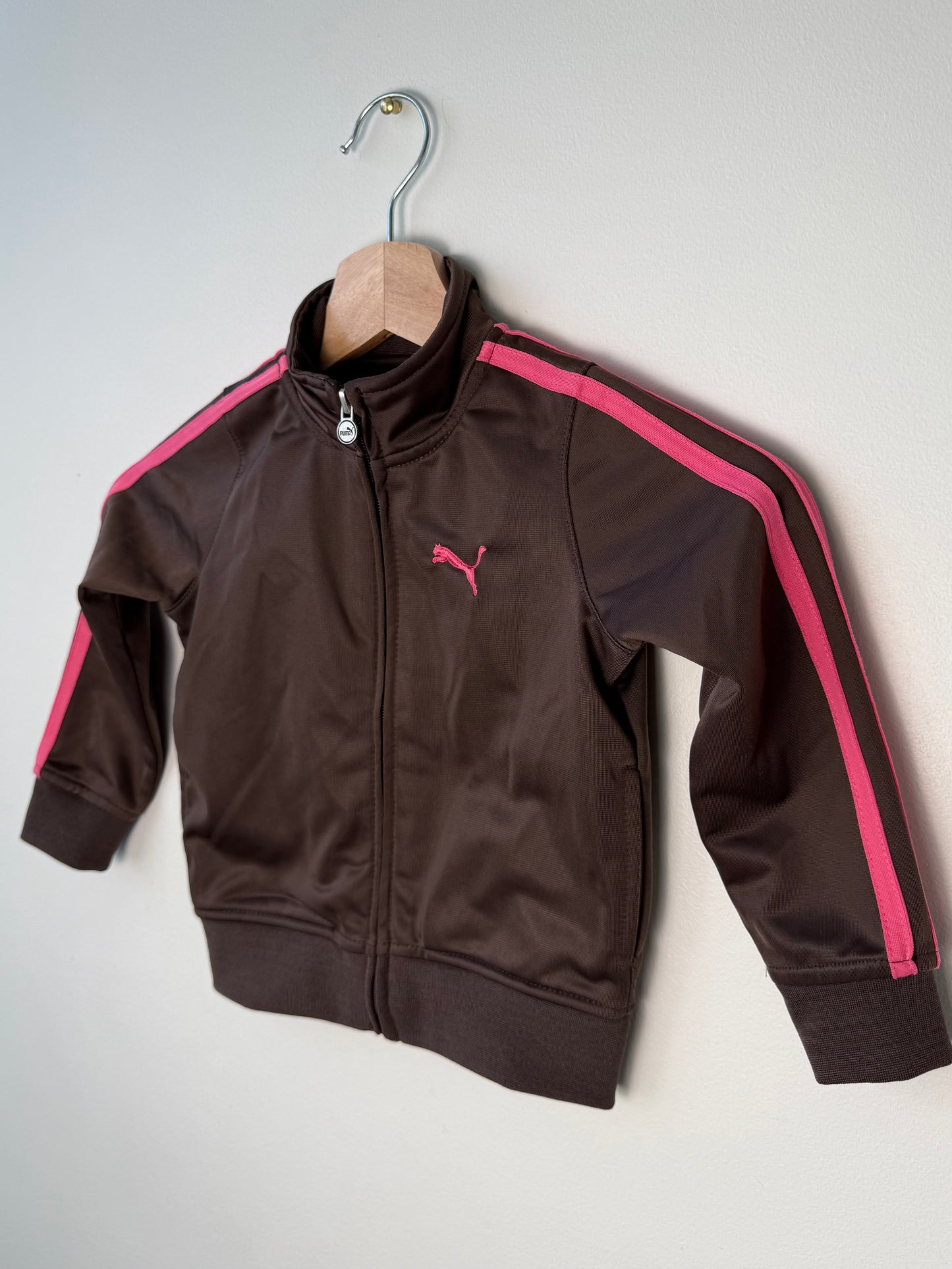 PUMA Girls' Brown Track Jacket With Pink Stripes