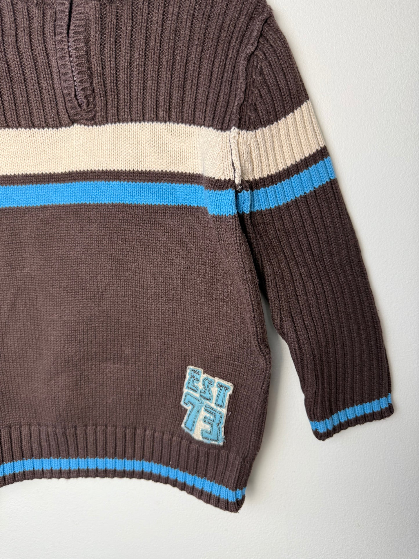 Cherokee Kids' Brown & Blue Striped Quarter-Zip Sweater