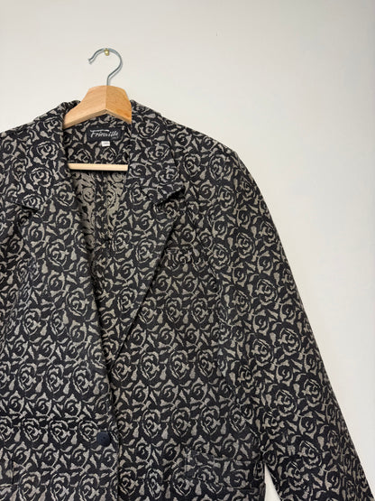 Vintage Fricoville Italy Women's Black & Gray Floral Jacquard Blazer