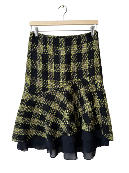 Unworn Y2K ENJOY Women's Black & Lime Green Plaid Tweed Skirt
