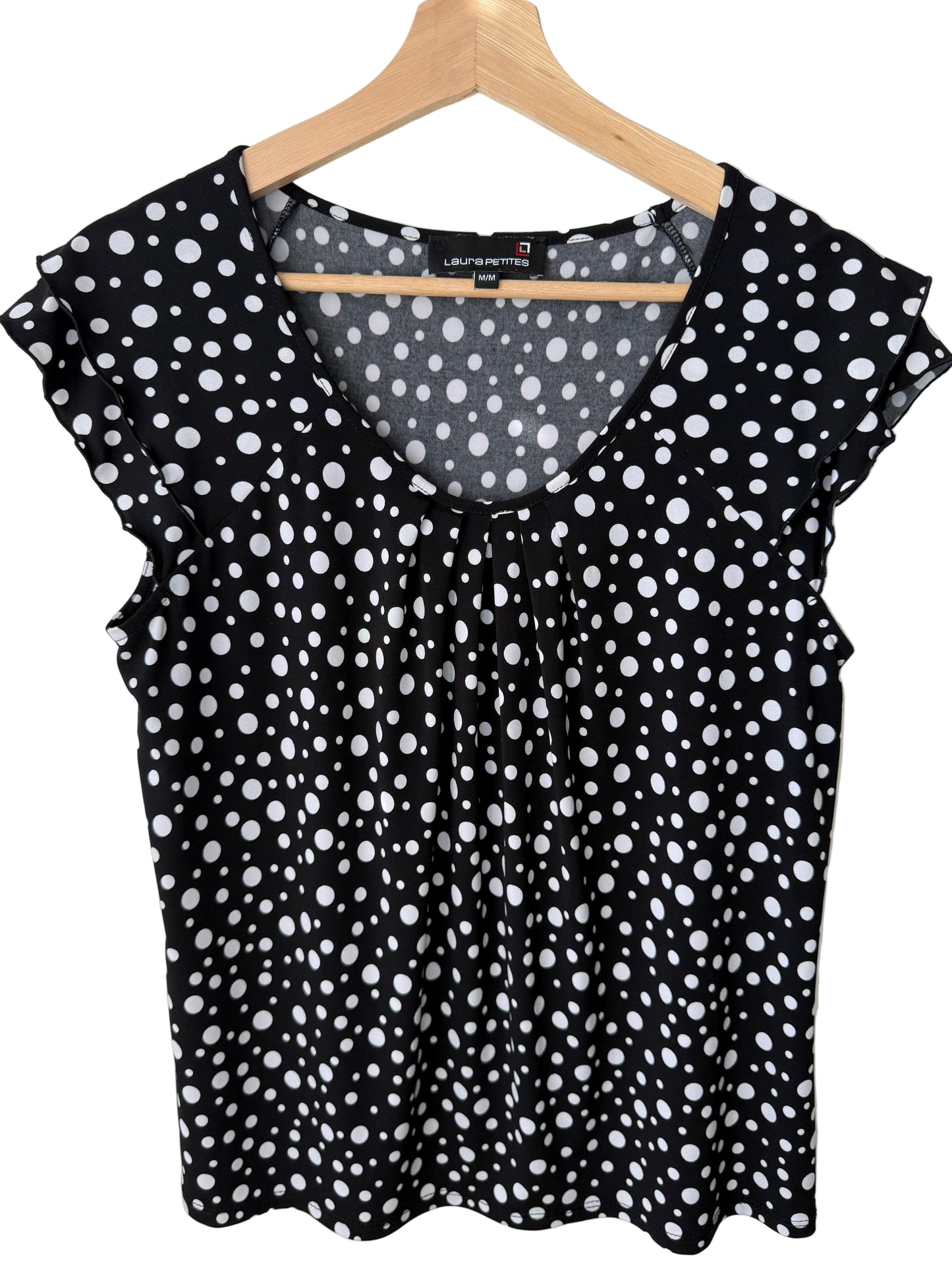 Laura Petites Women's Black & White Polka Dot Top