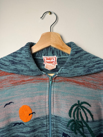 Vintage Andy’s Juniors Women's/Kids' Embroidered Beach & Sunset Zip-Up Cardigan