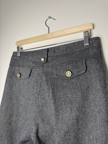 Y2K LAYAVI Women's Grey Herringbone Tweed Shorts with Gold Buttons