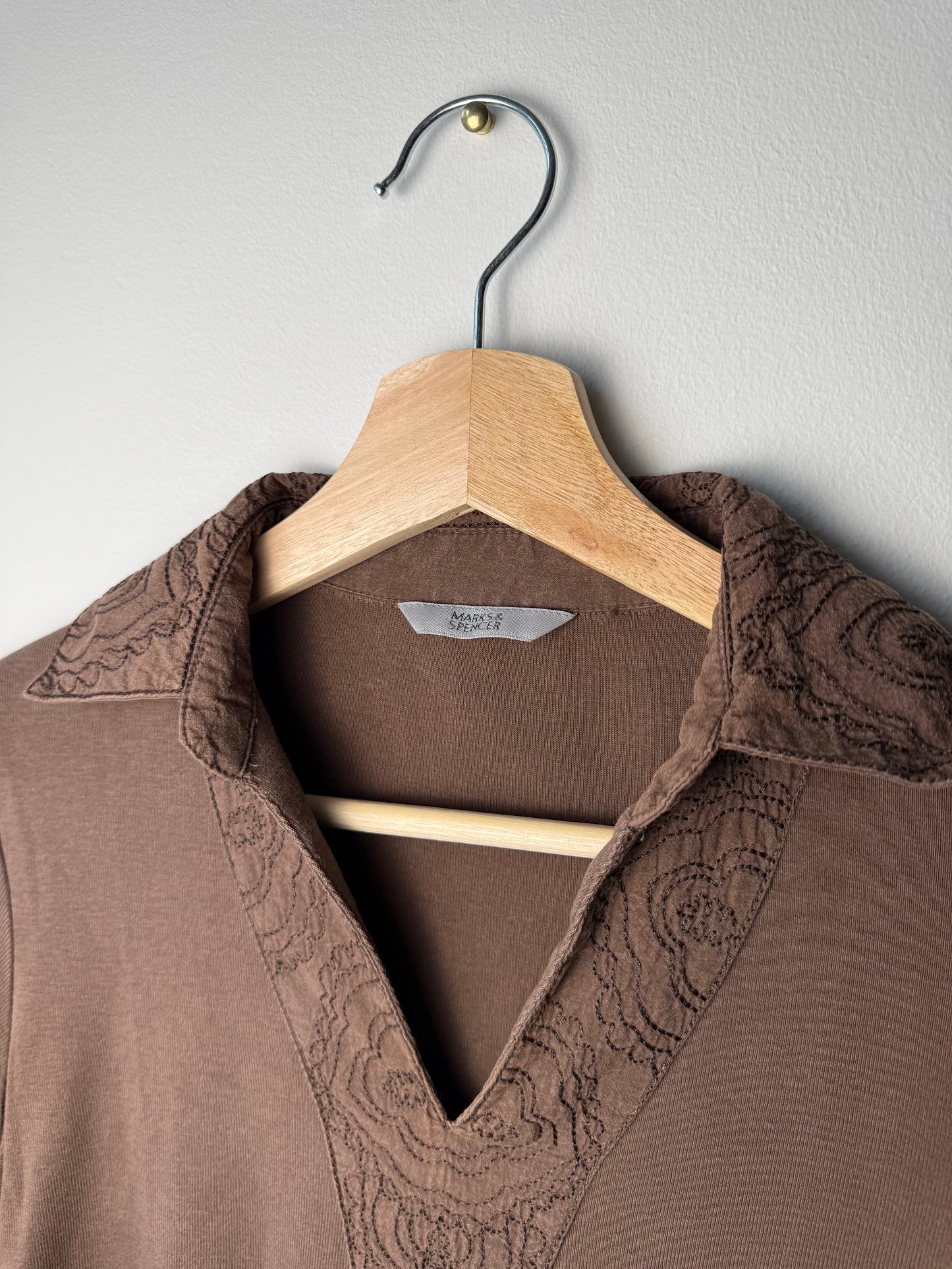 Marks & Spencer Women's Brown Top with Floral Stitching